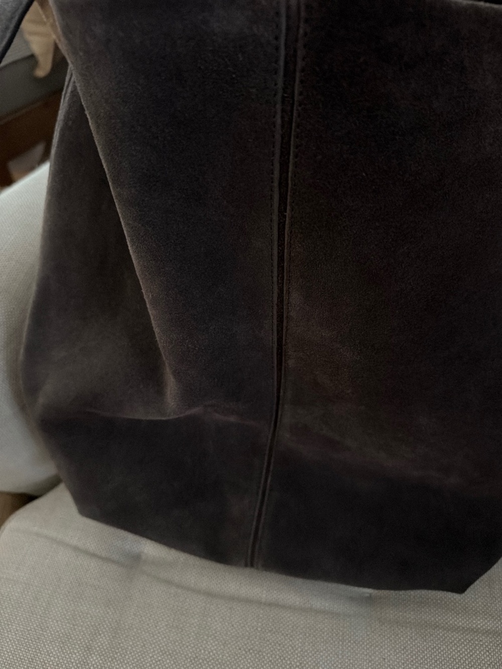 Grey suede bucket purse